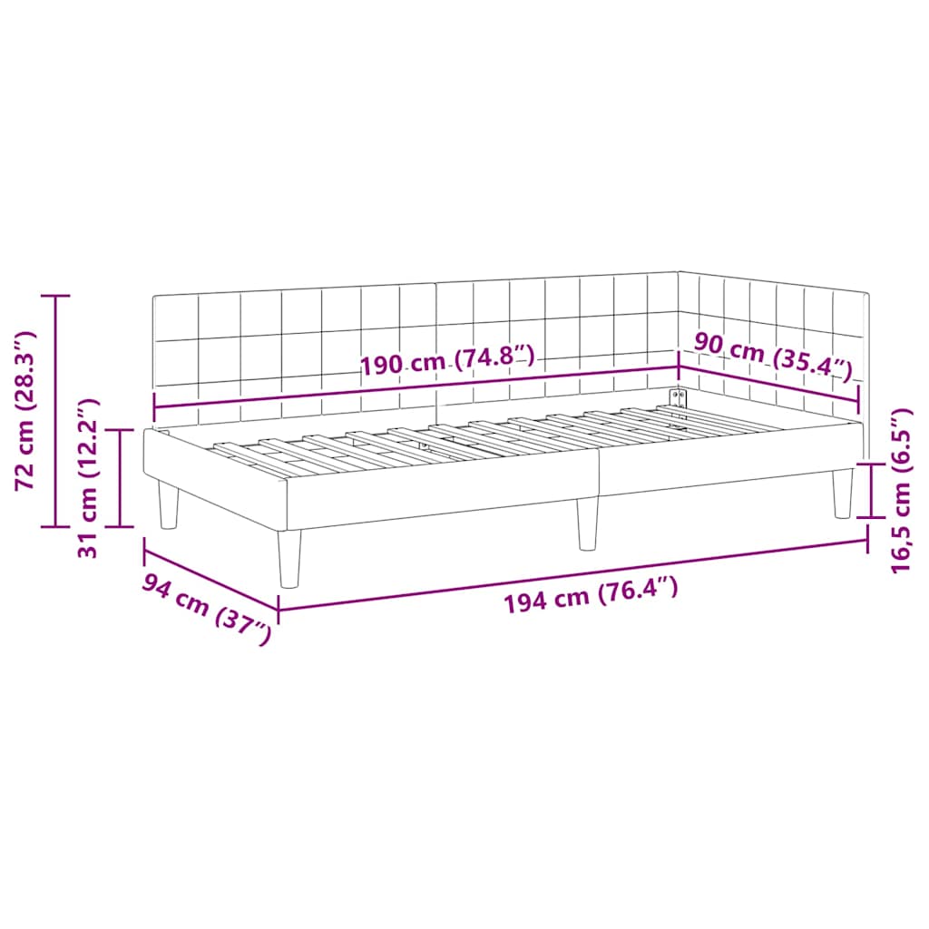 Eckbettgestell mit Kopfteil Rosa 90 x 190 cm Samt
