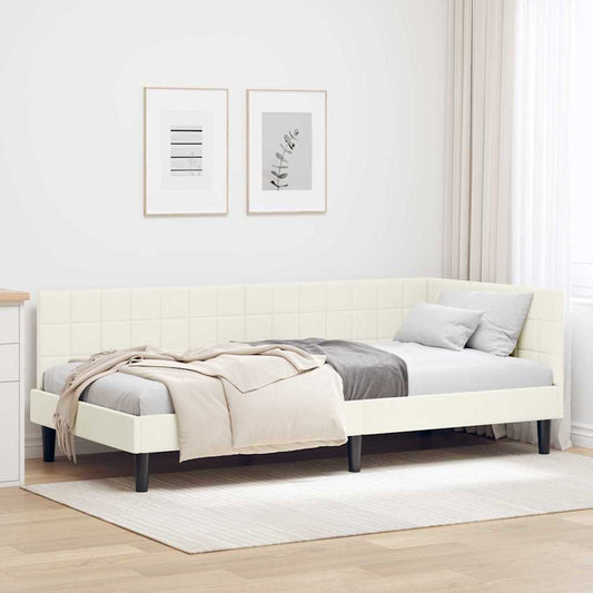 Eckbettgestell mit Kopfteil Creme 90 cm x 190 cm Stoff