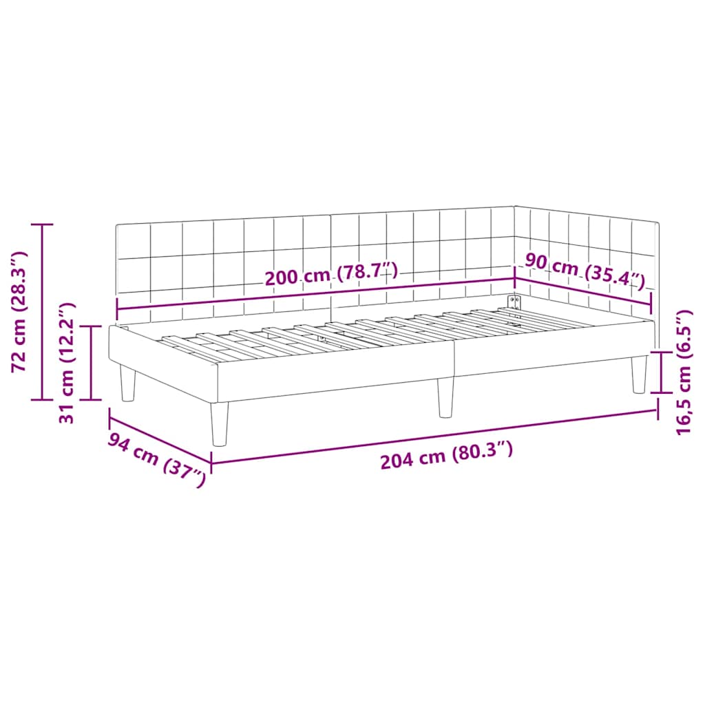 Eckbettgestell mit Kopfteil Gelb 90 x 200 cm Samt