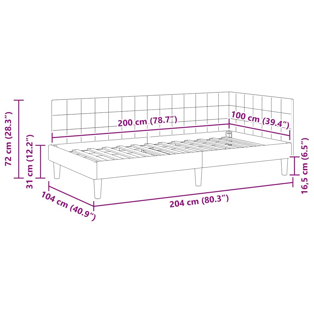 Eckbettgestell mit Kopfteil Dunkelgrau 100 cm x 200 cm Stoff
