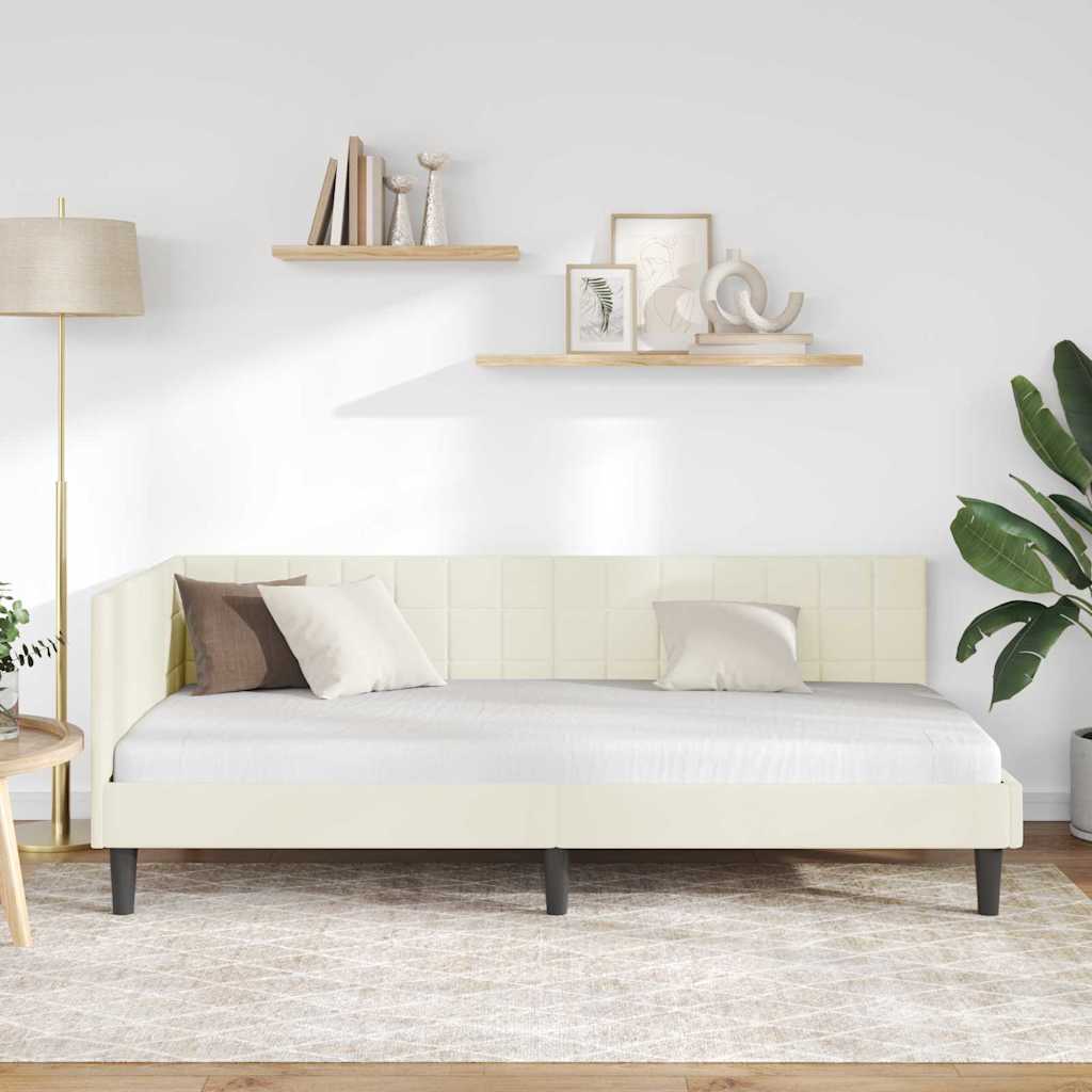 Eckbettgestell mit Kopfteil Creme 100 x 200 cm Samt