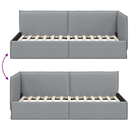 Eckbettgestell mit Kopfteil Hellgrau 100 cm x 200 cm Stoff