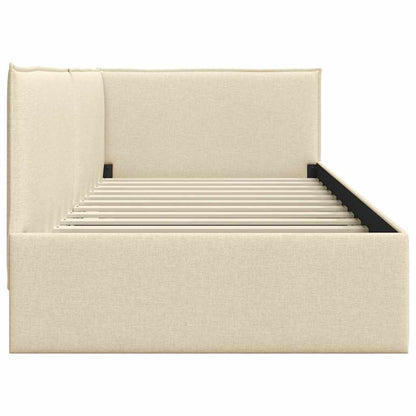 Eckbettgestell mit Kopfteil Creme 100 cm x 200 cm Stoff