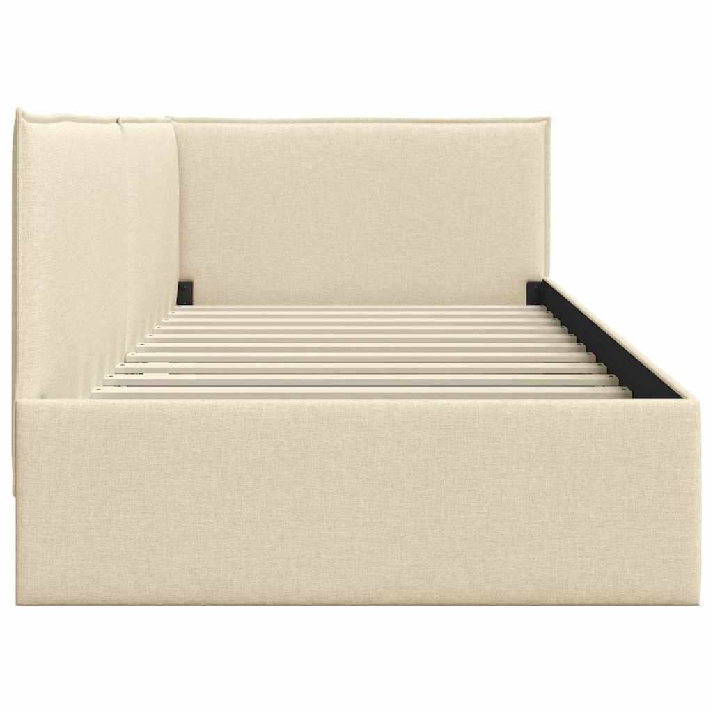 Eckbettgestell mit Kopfteil Creme 100 cm x 200 cm Stoff