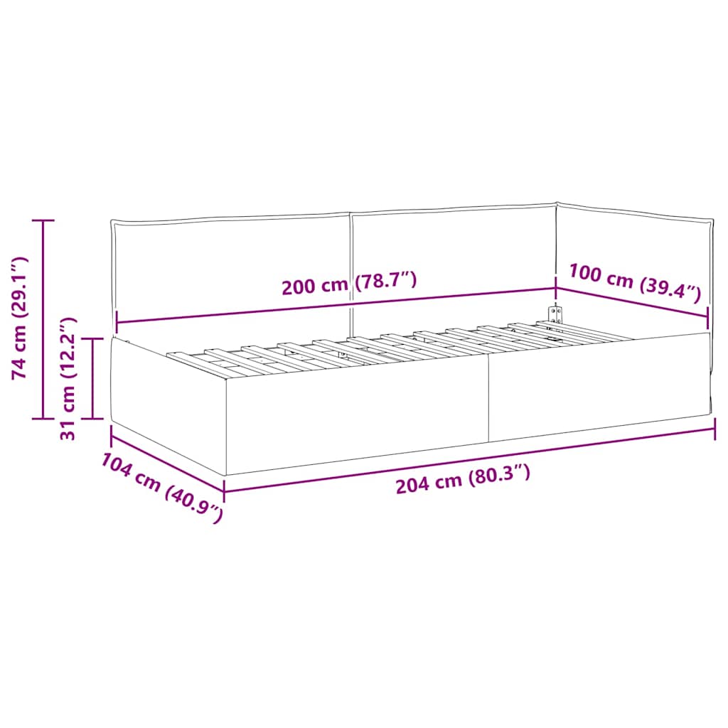 Eckbettgestell mit Kopfteil Hellgrau 100 cm x 200 cm Stoff