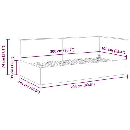 Eckbettgestell mit Kopfteil Schwarz 100 cm x 200 cm Stoff