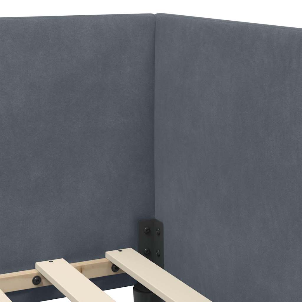 Eckbettgestell mit Kopfteil Dunkelgrau 90 x 200 cm Samt