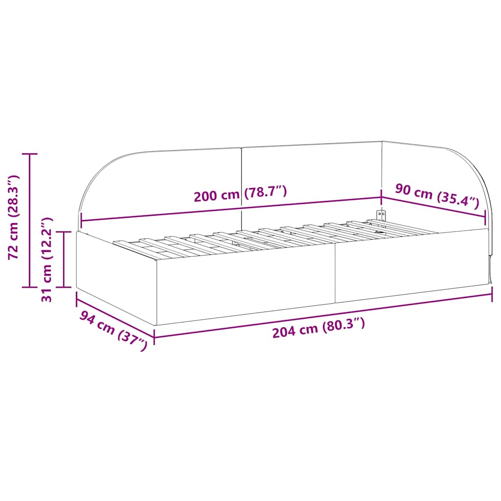 Eckbettgestell mit Kopfteil Dunkelgrau 90 x 200 cm Samt