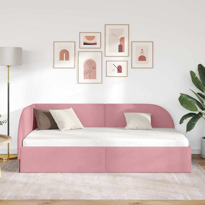 Eckbettgestell mit Kopfteil Rosa 100 x 200 cm Samt