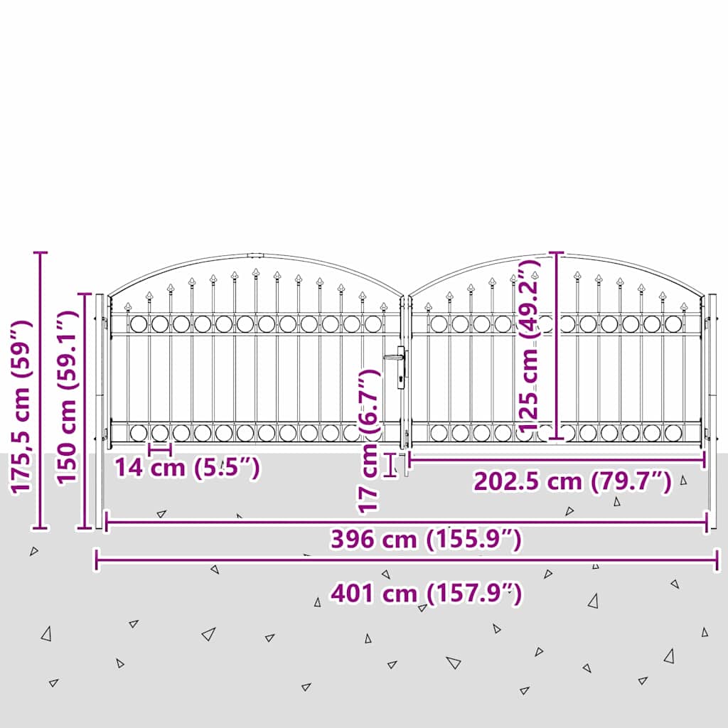 Zaun tor mit Schloss Grau 401 x 175,5 cm Stahl