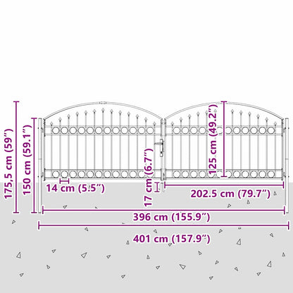 Zaun tor mit Schloss Grau 401 x 175,5 cm Stahl