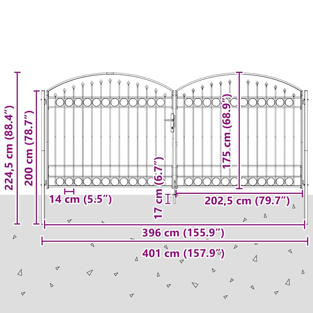Zaun tor mit Schloss Grau 401 x 224,5 cm Stahl