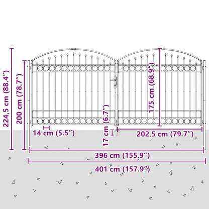 Zaun tor mit Schloss Grau 401 x 224,5 cm Stahl
