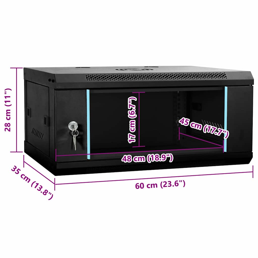 Netzwerkschrank mit Speicher Schwarz 60 x 35 x 28 cm Stahl