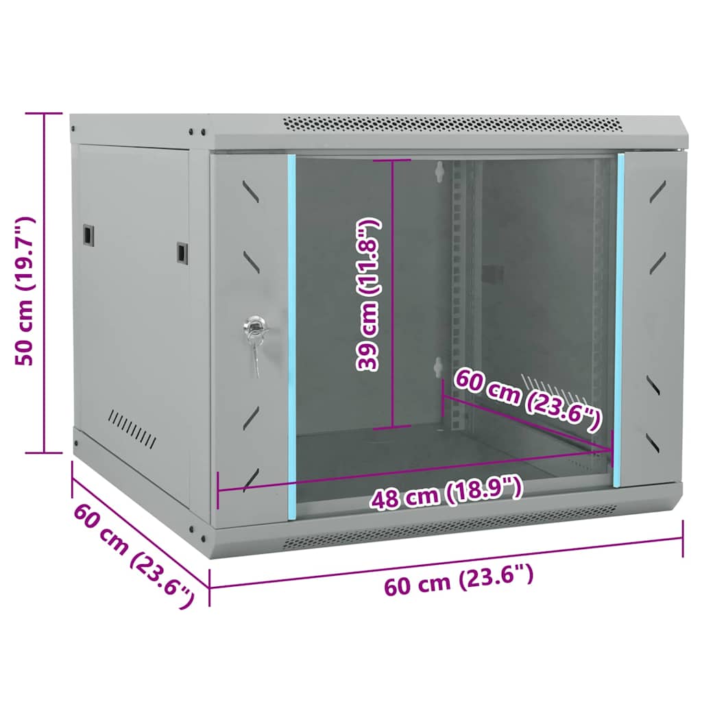 Netzwerkschrank mit Speicher Grau 60 x 60 x 50 cm Stahl