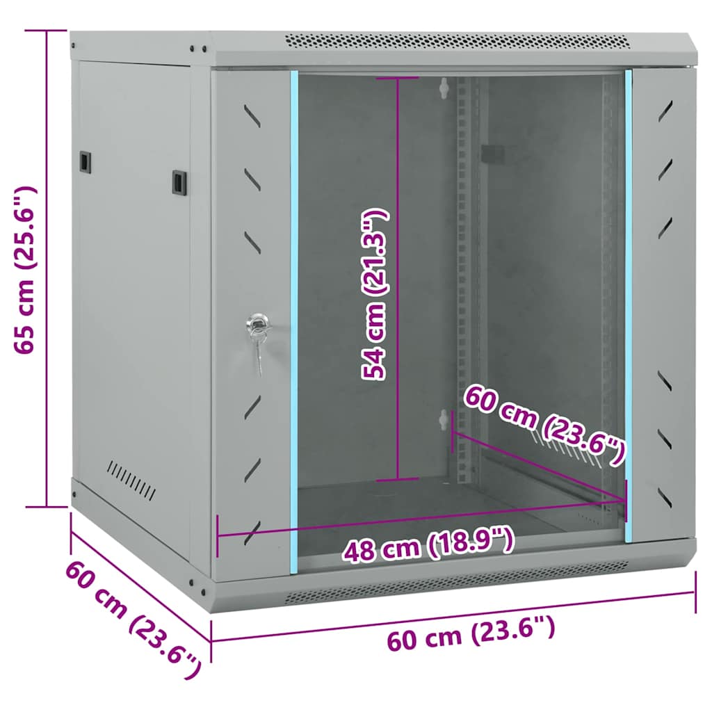 Netzwerkschrank mit Speicher Grau 60 x 60 x 65 cm Stahl