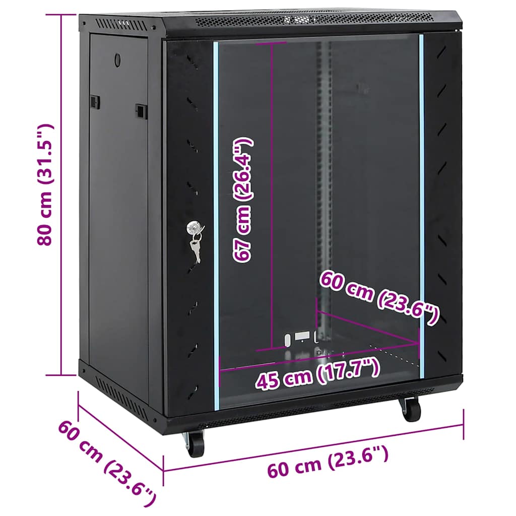 Netzwerkschrank mit Speicher Schwarz 60 x 60 x 80 cm Stahl