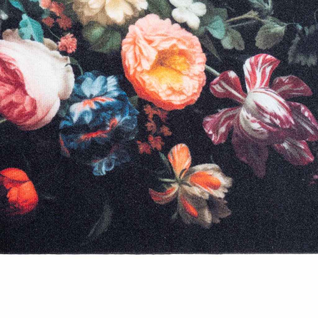 Küchen Teppich Floral Schwarz 300 x 60 cm Samt