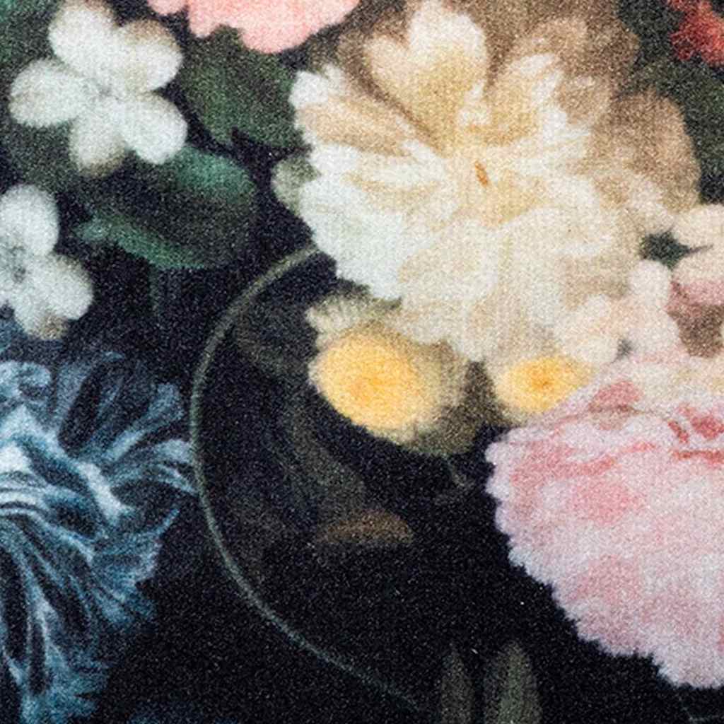 Küchen Teppich Floral Schwarz 300 x 60 cm Samt