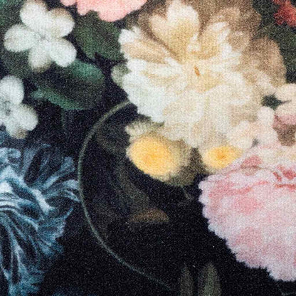Küchen Teppich Floral Schwarz 300 x 60 cm Samt