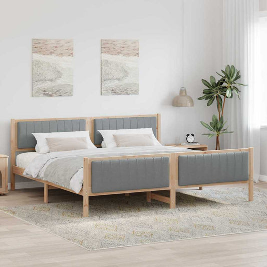 Bettgestell Braun und hellgrau 200 x 200 cm Massivholz Kiefer