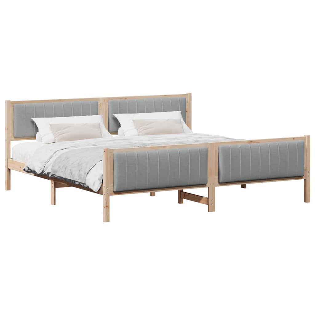 Bettgestell Braun und hellgrau 200 x 200 cm Massivholz Kiefer
