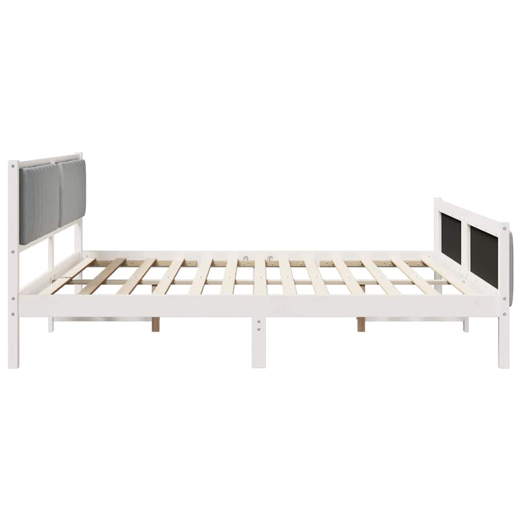 Bettgestell Weiß und hellgrau 200 x 200 cm Massivholz Kiefer