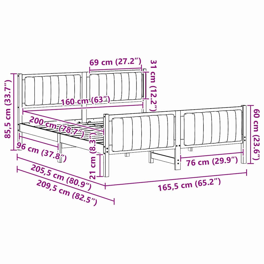 Bettgestell braun und dunkelgrau 160 x 200 cm Massivholz Kiefer