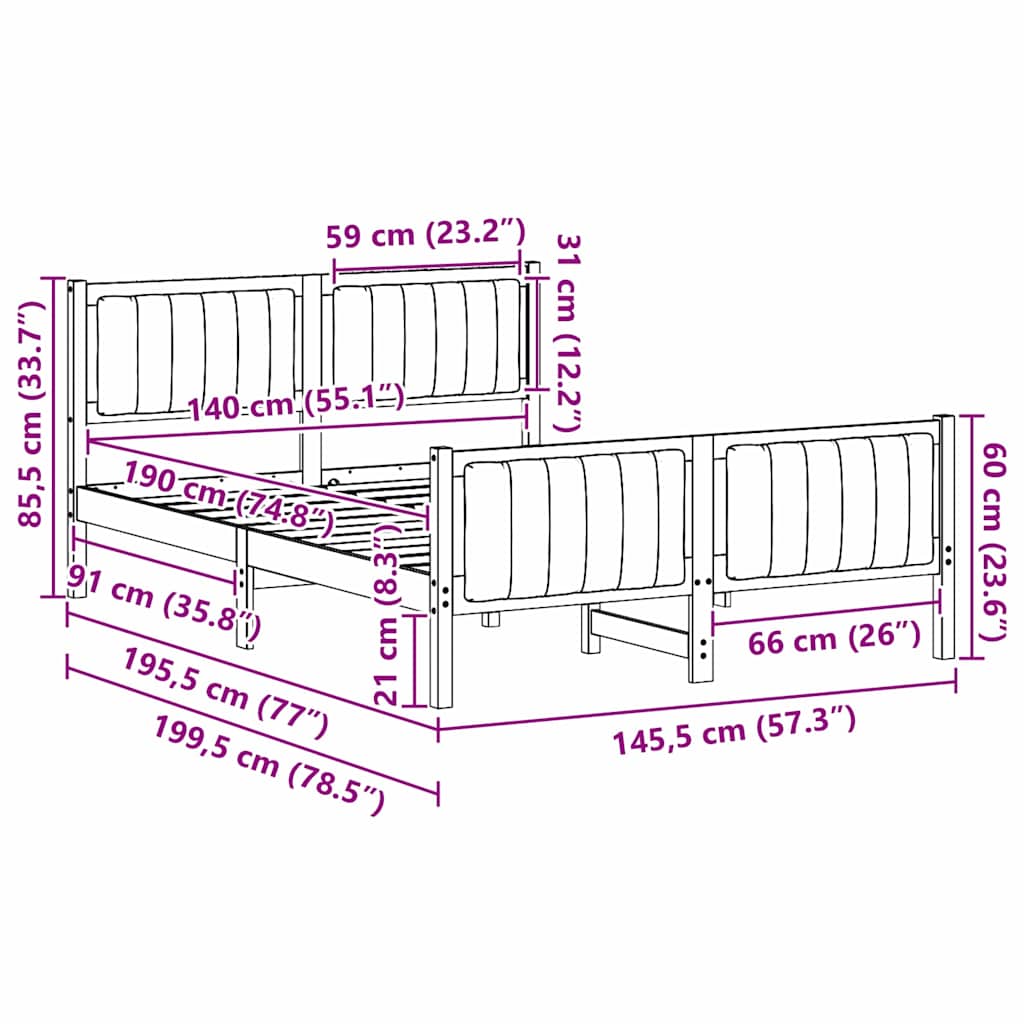Bettgestell Braun und Schwarz 140 x 190 cm Massivholz Kiefer