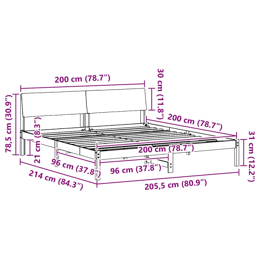 Bettgestell Braun und Schwarz 200 x 200 cm Massivholz Kiefer