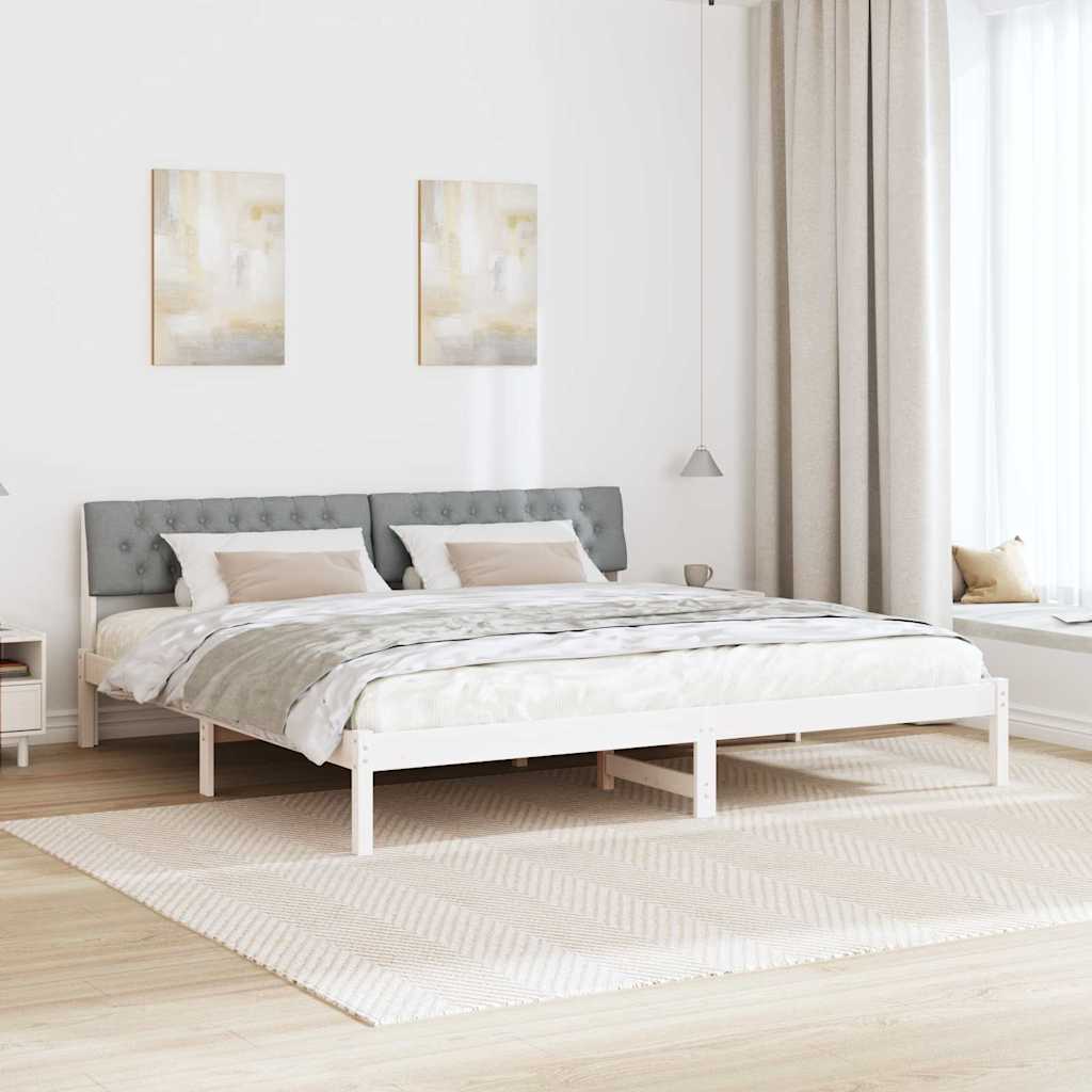 Bettgestell Weiß und hellgrau 200 x 200 cm Massivholz Kiefer