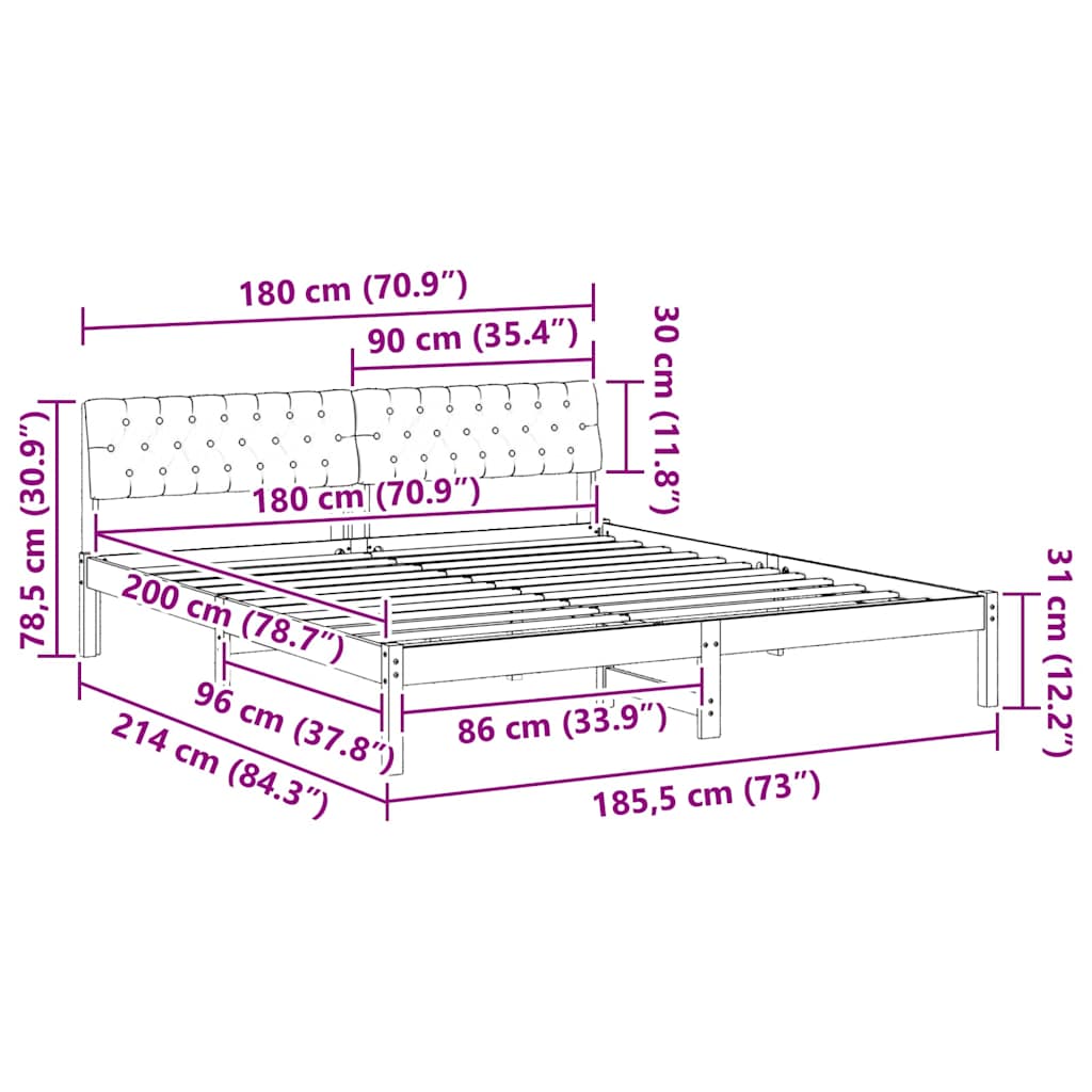 Bettgestell braun und dunkelgrau 180 x 200 cm Massivholz Kiefer