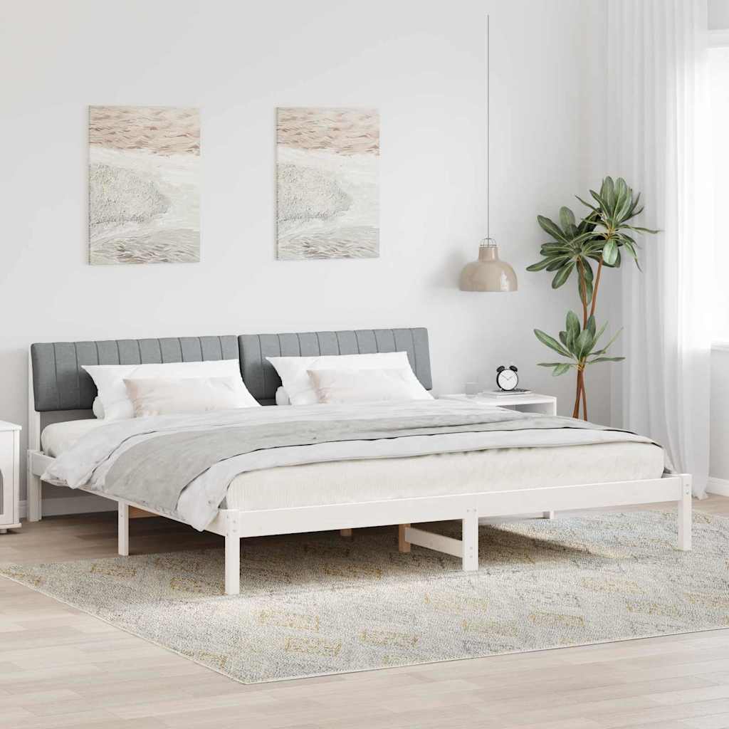 Bettgestell Weiß und hellgrau 200 x 200 cm Massivholz Kiefer