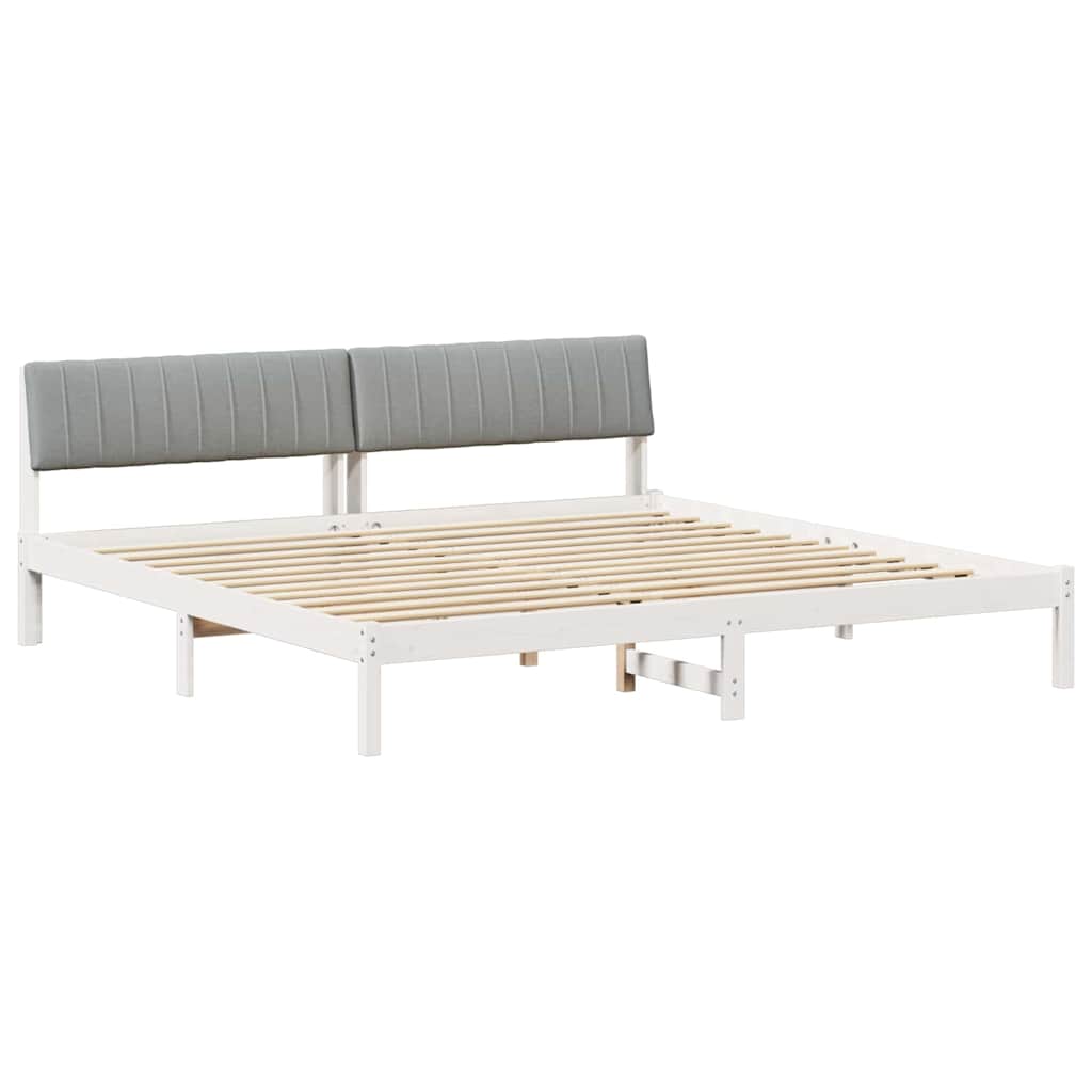 Bettgestell Weiß und hellgrau 200 x 200 cm Massivholz Kiefer
