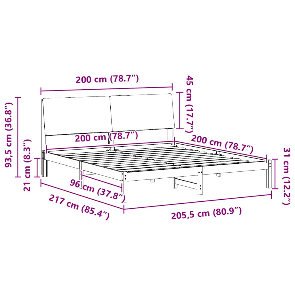 Bettgestell Braun und Schwarz 200 x 200 cm Massivholz Kiefer