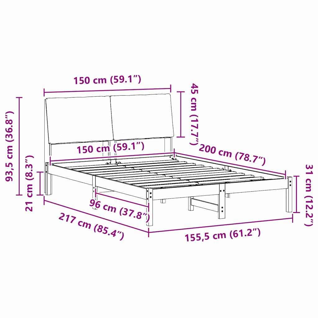 Bettgestell braun und dunkelgrau 150 x 200 cm Massivholz Kiefer