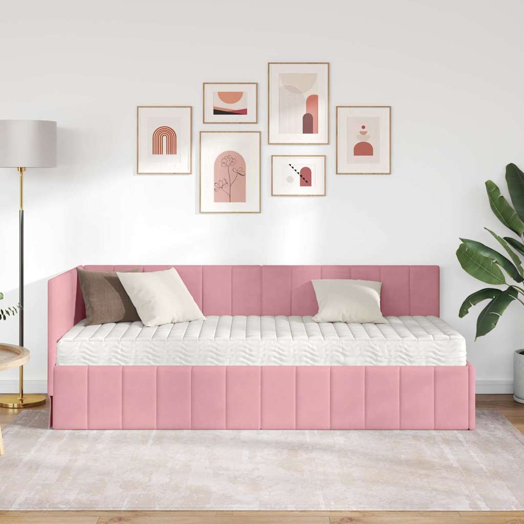 Eckbettgestell mit Matratze mit Kopfteil Rosa 80 x 200 cm Samt