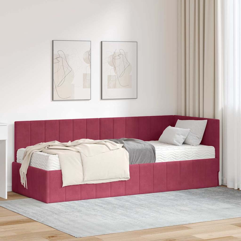 Eckbettgestell mit Matratze Weinrot 80 x 200 cm Samt