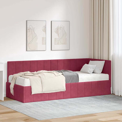 Eckbettgestell mit Matratze Weinrot 80 x 200 cm Samt