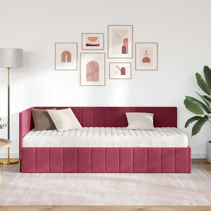 Eckbettgestell mit Matratze Weinrot 80 x 200 cm Samt
