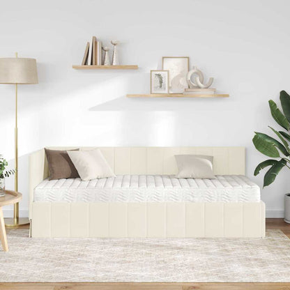 Eckbettgestell mit Matratze mit Kopfteil Creme 80 x 200 cm Samt