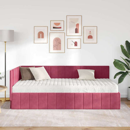 Eckbettgestell mit Matratze Weinrot 90 x 190 cm Samt