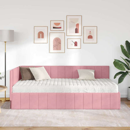 Eckbettgestell mit Matratze mit Kopfteil Rosa 90 x 200 cm Samt