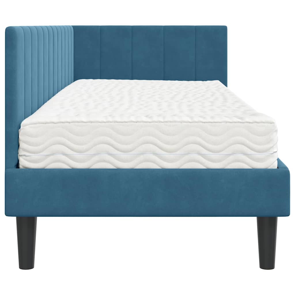 Eckbettgestell mit Matratze mit Kopfteil Blau 80 x 200 cm Samt