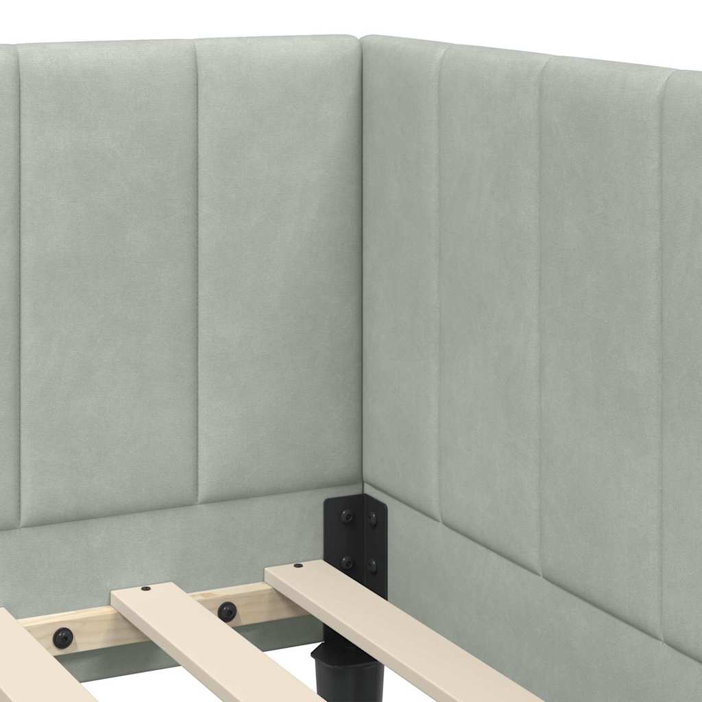 Eckbettgestell mit Matratze Hellgrau 80 x 200 cm Samt