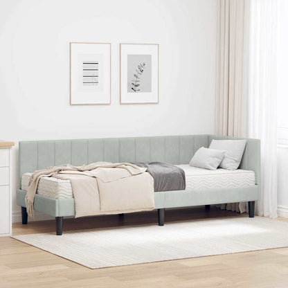 Eckbettgestell mit Matratze Hellgrau 80 x 200 cm Samt