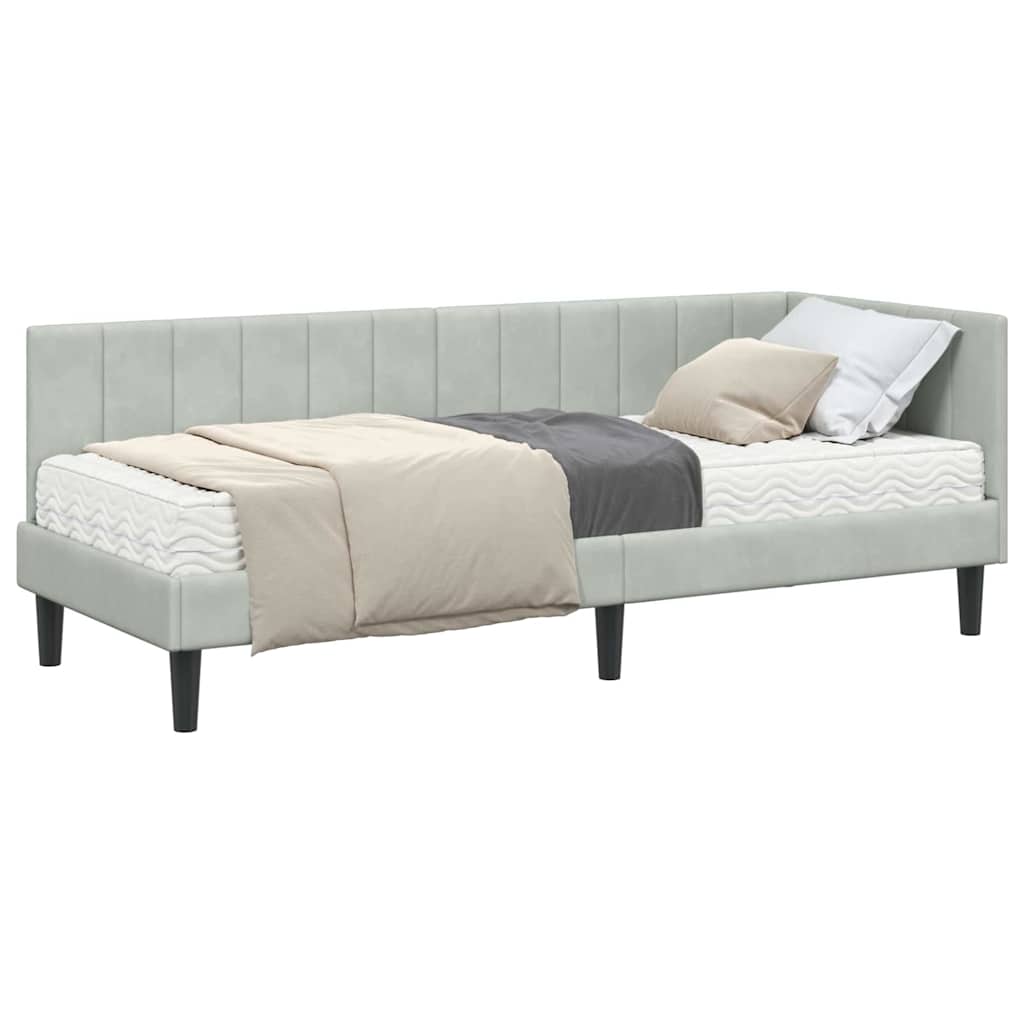 Eckbettgestell mit Matratze Hellgrau 80 x 200 cm Samt