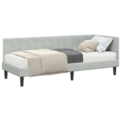 Eckbettgestell mit Matratze Hellgrau 80 x 200 cm Samt