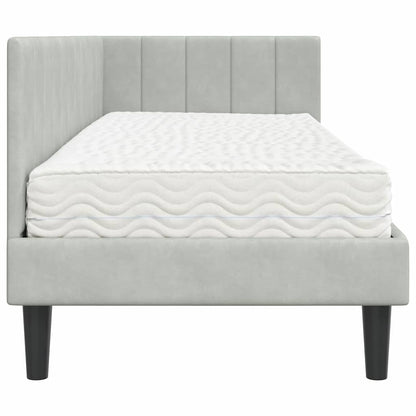 Eckbettgestell mit Matratze Hellgrau 80 x 200 cm Samt