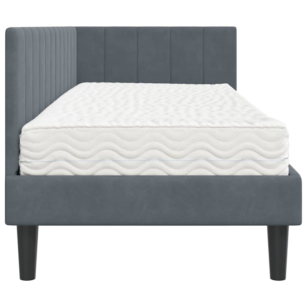 Eckbettgestell mit Matratze Dunkelgrau 80 x 200 cm Samt